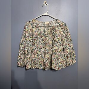 Women's A.N.A Multi Colored Floral Crop Blouse W Balloon Sleeves SZ 1X Boho Chic